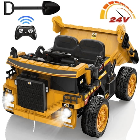 TOKTOO 24V Ride on Dump Truck, Kids Ride on Toys with EVA Tires, Electric Dump Bed, Remote Control, Bluetooth, Yellow Ride on Cars for Age 37-95 Months