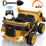 TOKTOO 24V Ride on Dump Truck w/ EVA Tires, Electric Dump Bed, Remote Control, Ride on Car for Kids Aged 3-5 Years Old-Ochre Yellow