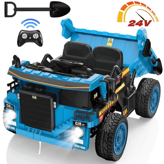 TOKTOO Kids Dump Truck Ride on, 24V Ride on Cars with Remote Control, EVA Tires, Electric Dump Bed, Blue Kids Electric Vehicles for Age 3-6 Years
