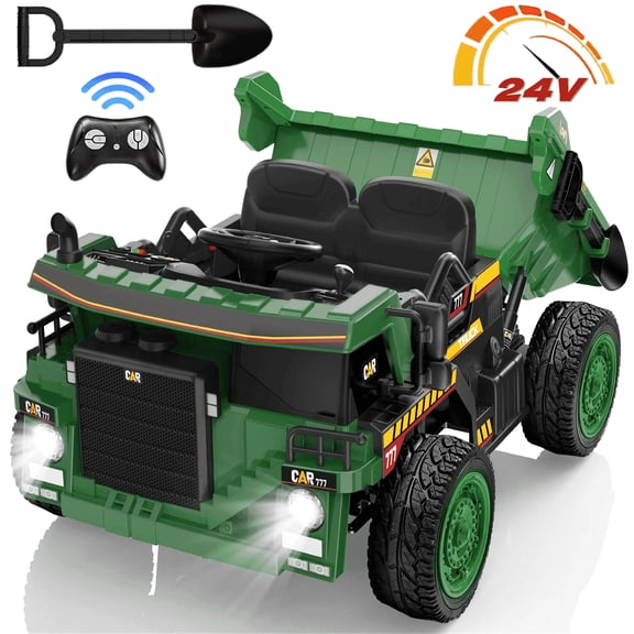 TOKTOO Kids Ride on Dump Truck 24V, Kids Electric Car with EVA Tires, Electric Dump Bed, Remote Control, Bluetooth, Green Ride on Toys for Age 3-6 Years