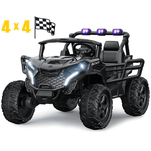TOKTOO 24 Volt Ride on Toy for Big Kids, 24V Ride Ons with 4 Power EVA Wheels, 24V 2 Seater Battery Powered Ride on UTV Car, 4WD, 800W, 5.1 Mph, Kid Electric Car with Remote Control, Aged 3-8Y, Black