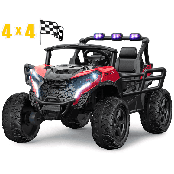 TOKTOO 24 Volt Ride on Toy for Big Kids, 24V Ride Ons with 4 Power EVA Wheels, 24V 2 Seater Battery Powered Ride on UTV Car, 4WD, 800W, 5.1 Mph, Kid Electric Car with Remote Control, Aged 3-8Y, Red
