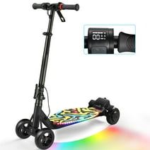 TOKTOO 4-Wheeled Kids Electric Scooter with 5.5" Rubber Tires, 250W Motor, Up to 10Mph for Kids Ages 8+, LED Display, Colorful Lights, Adjustable Speed & Height, Foldable Cruise Scooter-Black