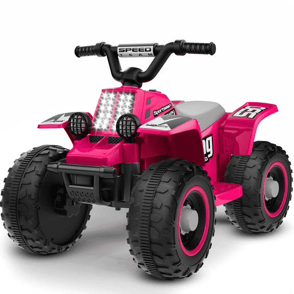 TOKTOO 6V 7Ah Powered Ride on ATV Toys, Electric Kids Car, 4 Wheeler Ride on Car w/ Music Player, Toddler Car for Boys Girls Aged 1-3 Years, Pink