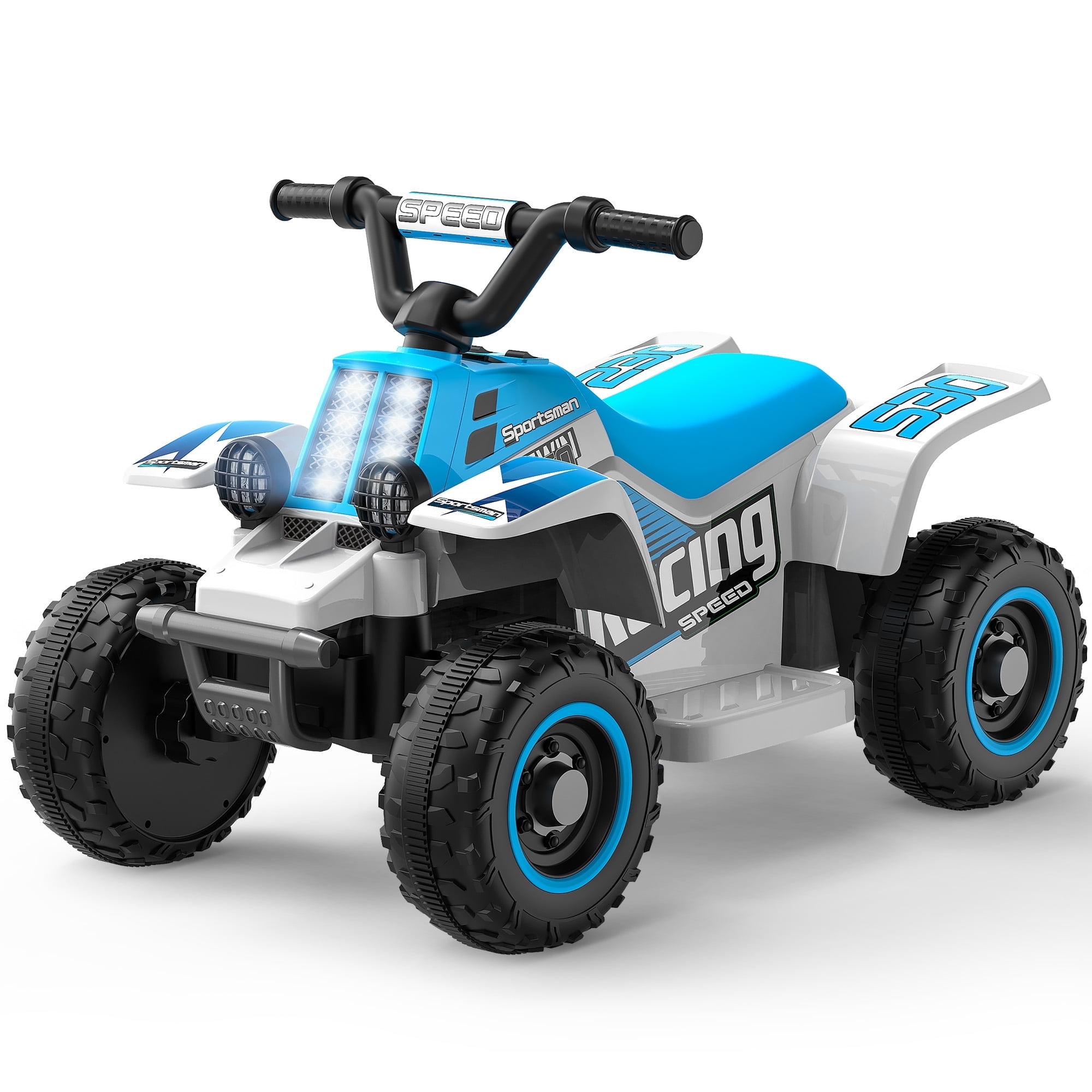 TOKTOO 6V 7Ah Powered Ride on ATV, Electric 4-Wheeler Ride on Car w/ Music Player for Kids Aged 1-3 Years -Blue White