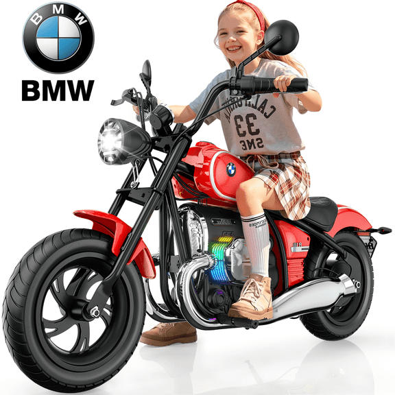TOKTOO BMW Licensed 24V Electric Motorcycle for Kids Ages 5-8, Peak 300W Brushless Motor Ride On Bike, Up to 13 MPH & 12-Mile Range, Twist Grip Throttle, RGB Lights, Music, Horn, Training Wheels, Red