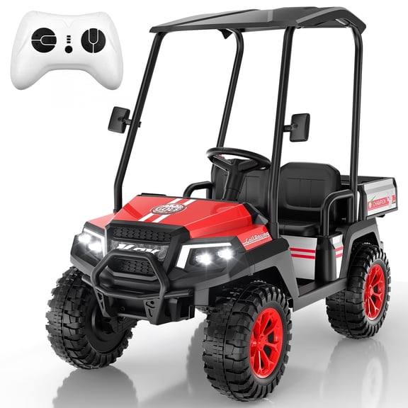 TOKTOO 24V Ride on Toys for Big Kids, Kids Golf Cart, 2 Seater Electric Ride on Car with Remote Control, Detachable Awning, 4*96W Powerful Motors for Boys Girls Aged 3-8 Years,Red