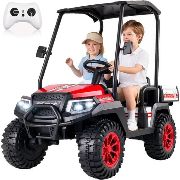 TOKTOO 24V Kids Golf Cart, 24 volt Ride on Toys, 2 Seater 24 Volt Powered Electric Ride On Car for Big kids, Ride on Truck for Aged 3-8 Years, With Remote Control, Detachable Awning, Red