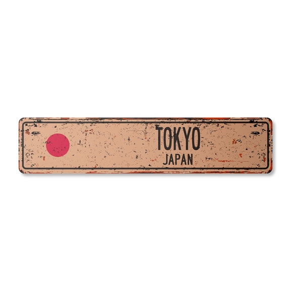 TOKYO JAPAN Vintage Plastic Street Sign Japanese flag city country road wall gift | Indoor/Outdoor | 18" Wide