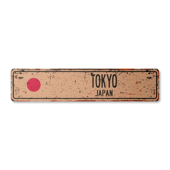 TOKYO JAPAN Vintage Plastic Street Sign Japanese flag city country road wall gift | Indoor/Outdoor | 30" Wide