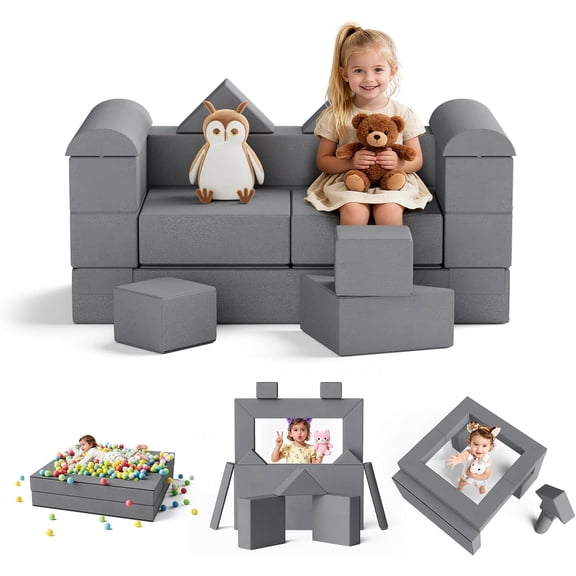 TOLEAD 11PCs Play Couch Sofa for Imaginative Furniture Play Set for Creative ,Toddler to Teen Bedroom Furniture,Girls and Boys Playroom Sofa (Grey, 11PCs Play Couch)