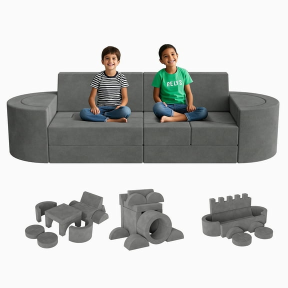 TOLEAD 16-Piece Kids Play Couch - Convertible Foam Sofa for Fun and Comfort, Gray