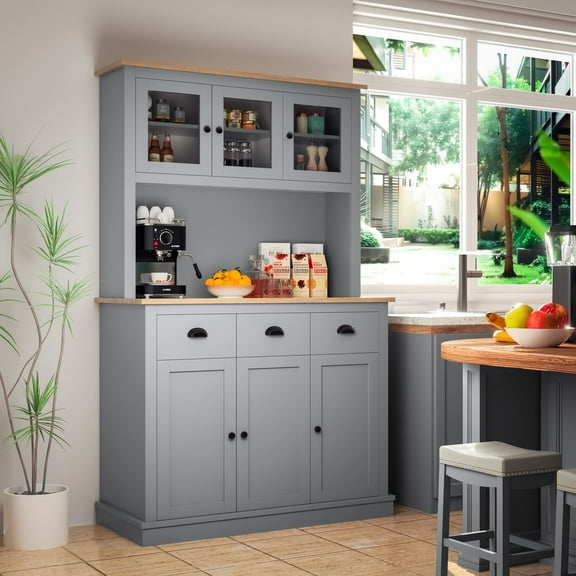 TOLEAD Freestanding Kitchen Hutch with Countertop, Storage Drawers, and Adjustable Shelves - Perfect Pantry Cabinet, 71.2 in