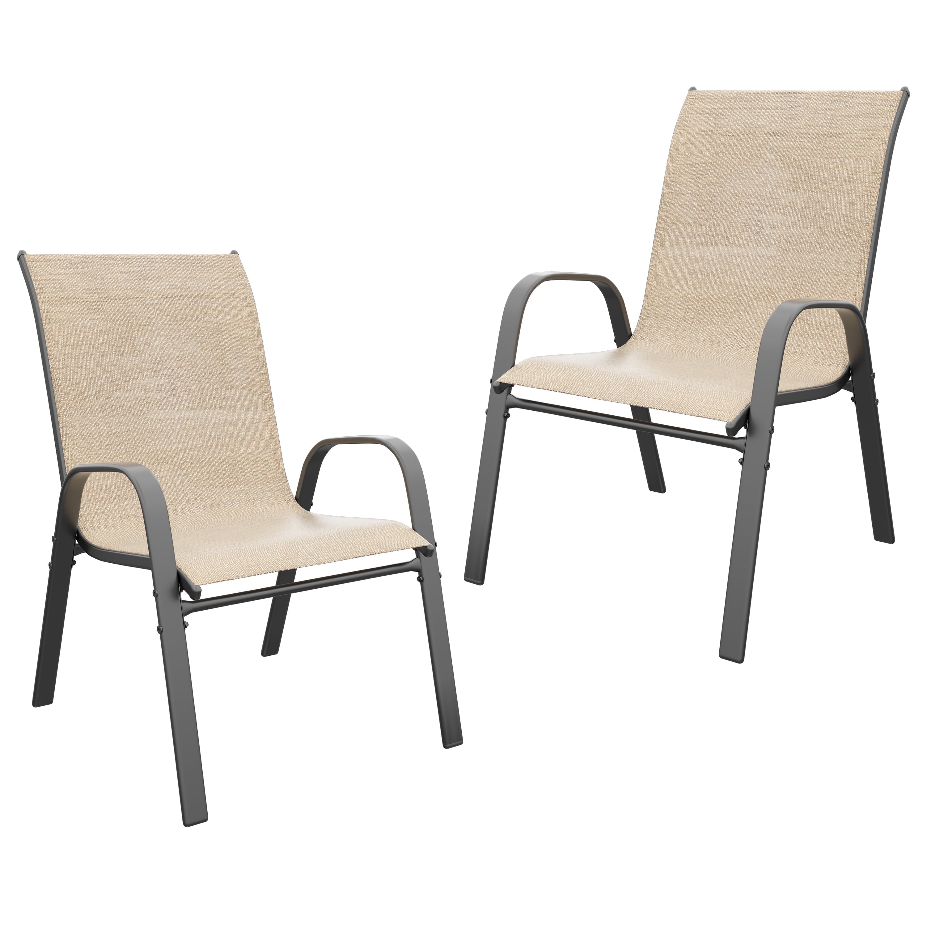 Patio Chairs Set of 2, Outdoor Lightweight Stackable Dining Chairs w/All-Weather Textilene Fabric & Metal Frame, 350LBS Capacity, Outdoor Furniture for Pool Deck, Backyard, Garden(Brown)