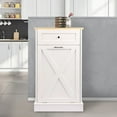 thumbnail image 1 of TOLEAD Tilt Out Trash Cabinet,Antique-Style Barn Door Kitchen Island with Solid Wood Tabletop & Drawer,  Proof Trash Can, Wood Laundry Cabinet（White）, 1 of 7