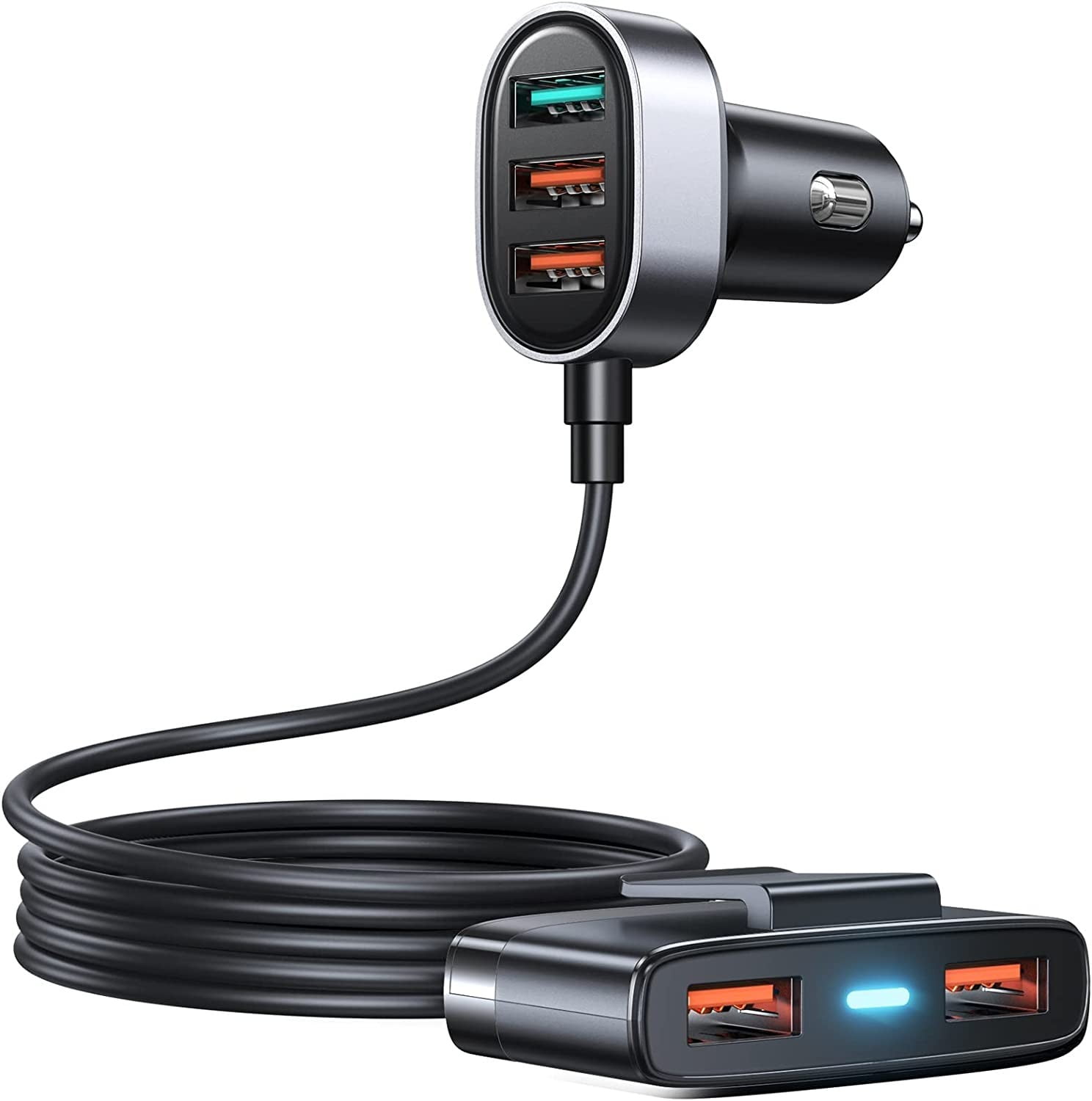 Retractable Car Charger, Fast Charge 3.1A 47W, Retractable Cables (3Ft) and  2 USB Ports Car Charger Adapter, Compatible 