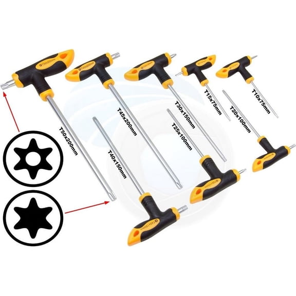 TOLSEN 8-Piece Torx T-Handle Screwdriver Set, CR-V Steel, T10T50, Security Torx with Pin, Comfort Grip