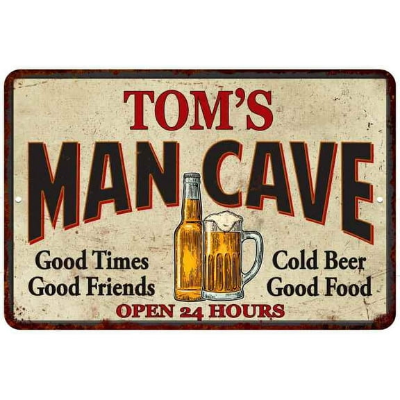 TOM'S Man Cave Sign 8 x 12 High Gloss Metal 208120011157