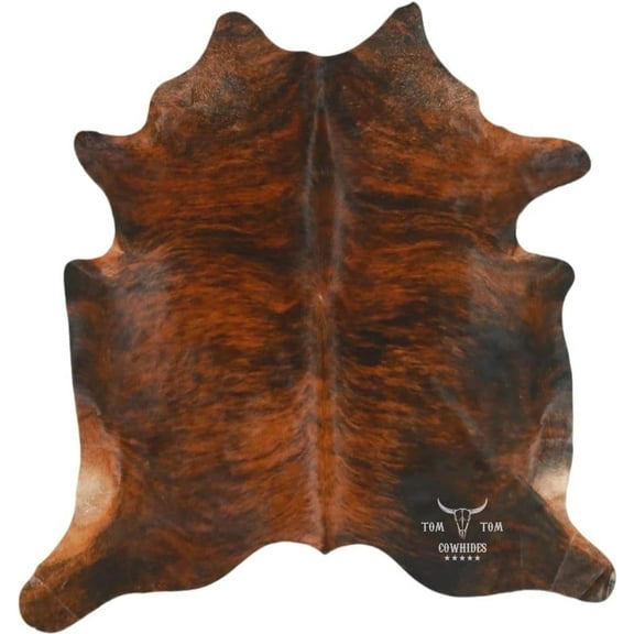 TOM TOM Cowhides Brindle Reddish Dark Natural Leather Hide Rug, 7x6, Fade Resistant