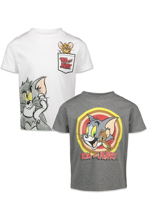 TOM and JERRY Big Boys 2 Pack T-Shirts Toddler to Big Kid