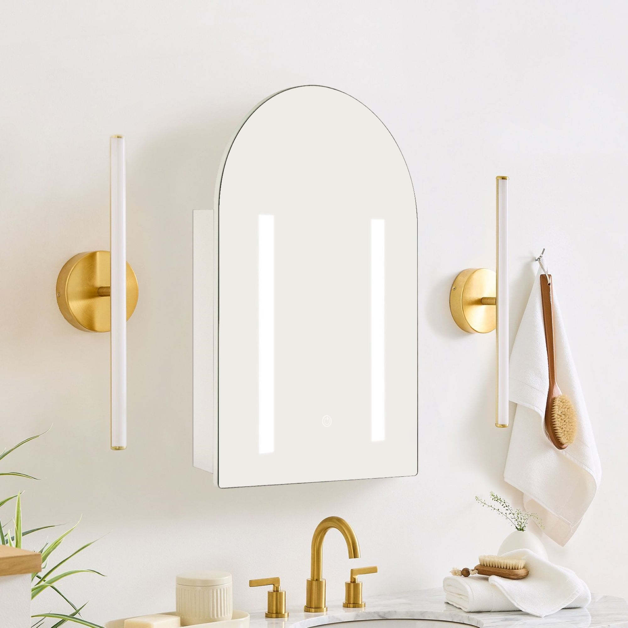 TOMACE Lighted Arch Medicine with Mirror LED Surface Mount Bathroom 16'' W x 28