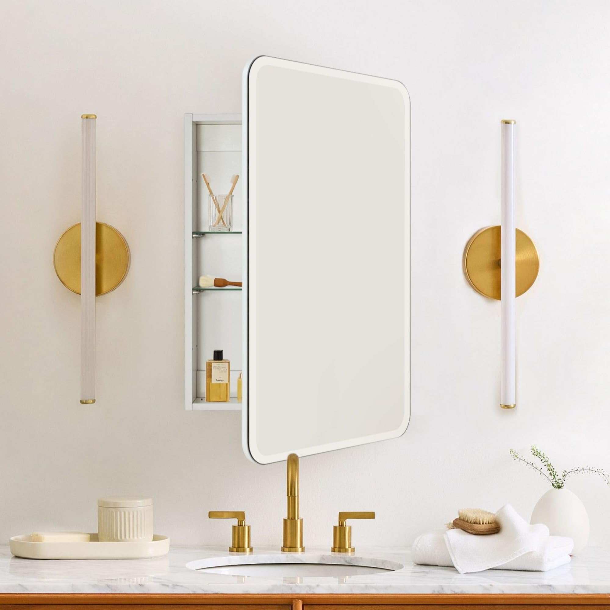 TOMACE Lulucia Frameless White Bathroom Medicine Cabinet & Mirror, Soft Close, Recess/Surface ...