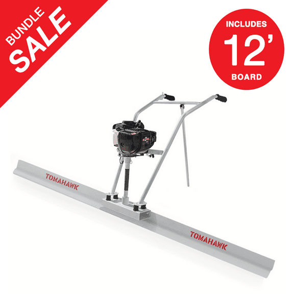 TOMAHAWK 37.7cc Gas Concrete Power Screed Cement Finishing Vibrating Motor with 12ft Aluminum Board Straight Edge Bar Set