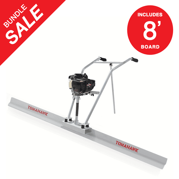 TOMAHAWK 37.7cc Gas Concrete Power Screed Cement Finishing Vibrating Motor with 8ft Aluminum Board Straight Edge Bar Set