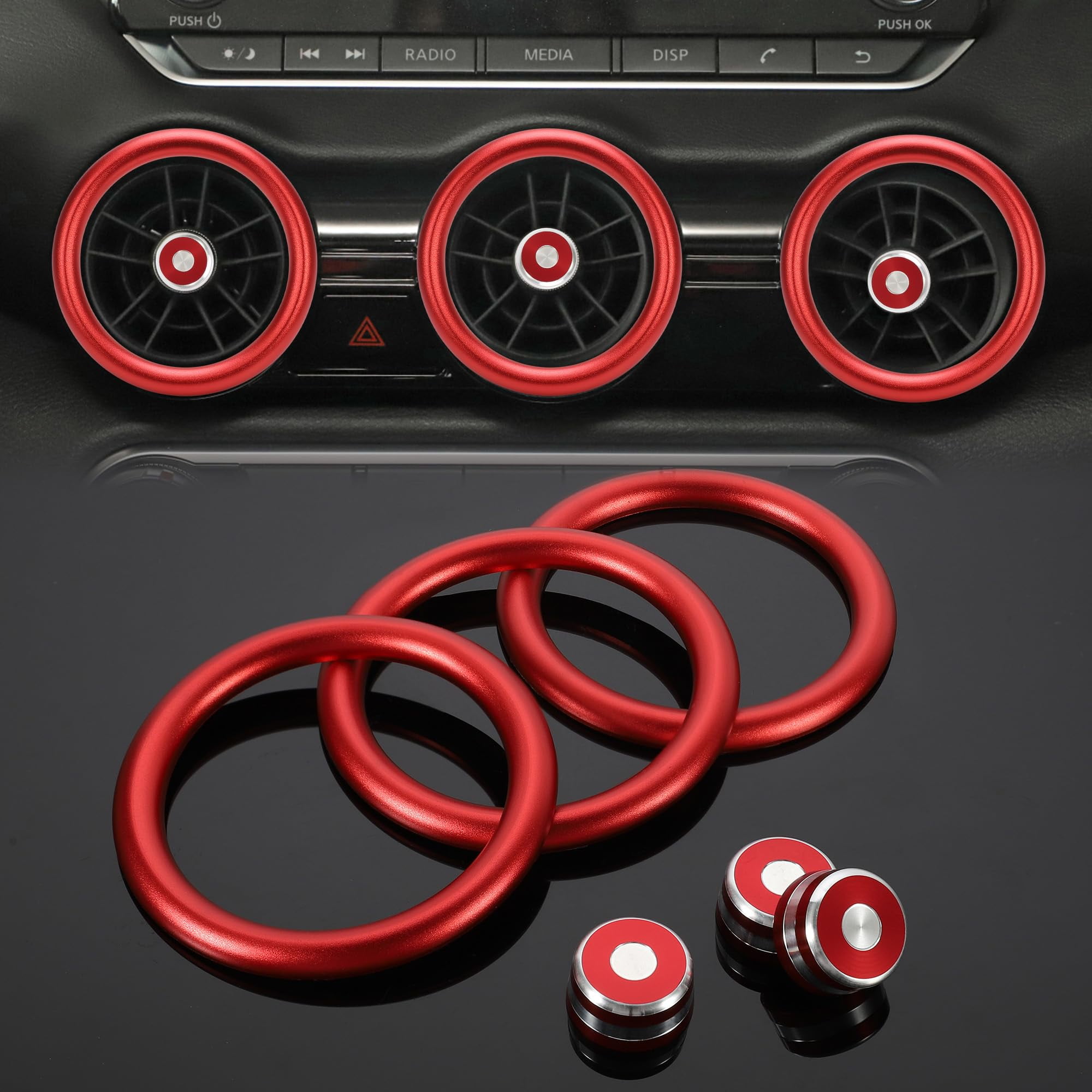 TOMALL 4-tlg Audi A3/S3/RS3 Lüftungsring-Set - Rote Aluminium AC Vent Trim Abdeckungen