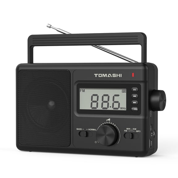 TOMASHI Portable AM/FM/SW Radio, AC/DC Powered Multi Band Radio with ATS Auto Scan, LCD Clock Display, USB & SD Card MP3/WMA Player, Headphone Jack for Home, Camping, Travel, Gift & Emergency Use