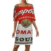 LINGTAIN TOMATO SOUP Women's Off The Shoulder Ruffles Summer Wedding Guest Loose Casual Party Beach Dress