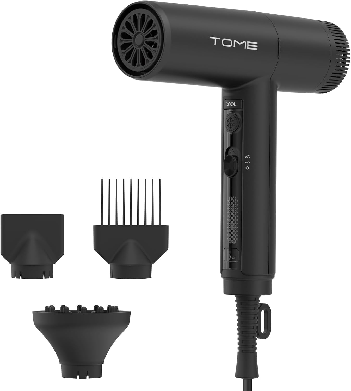 TOME 1875W Hair Dryer High Speed Motor Brushless 110000 RPM Blow Dryer Negative Ionic Cool Shot Lock with Diffuser Comb Nozzle,Black