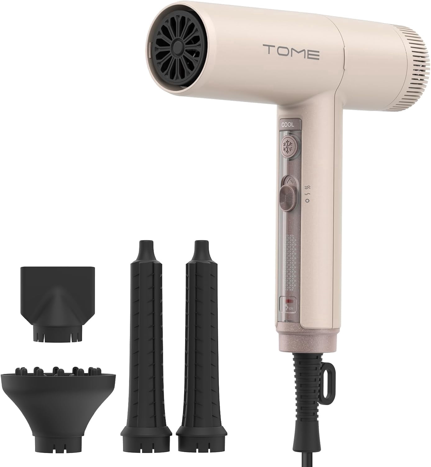TOME Hair Dryer with Diffuser 1875W High Speed Ionic Blow Dryer 110000 RPM with Air Curling Wands Nozzle,Pink