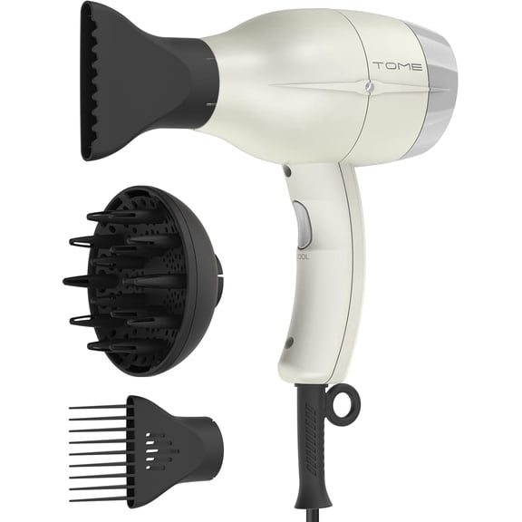TOME Ionic Hair Dryer Diffuser Set,1875W Blow Dryer with Diffuser,Concentrator and Comb,White