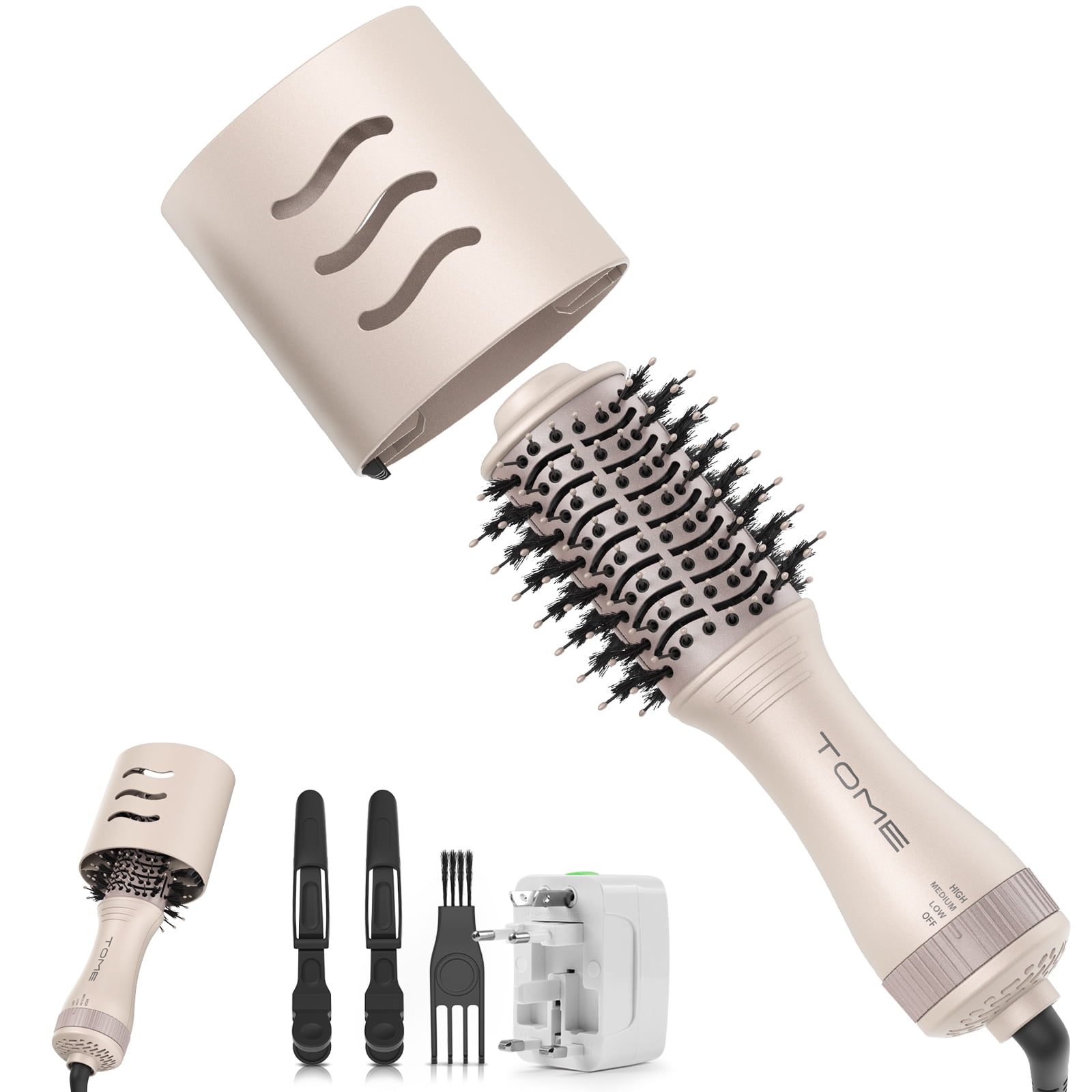 TOME Travel Hair Dryer Brush,Dual Voltage Mini Hot Air Brush 2 inch Volumizer,Pink
