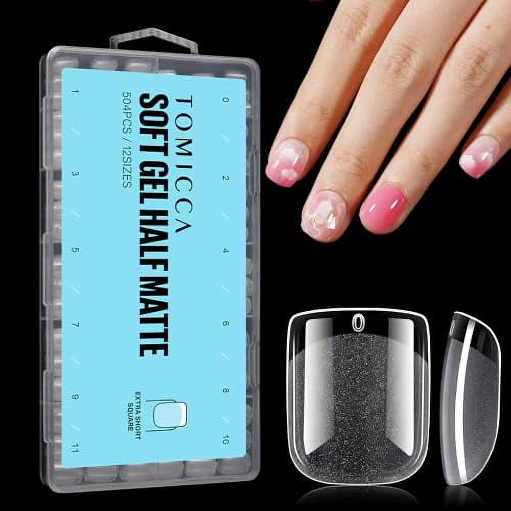 Tomicca Extra Short Square Nail Tips 504pcs Half Matte Nails Full