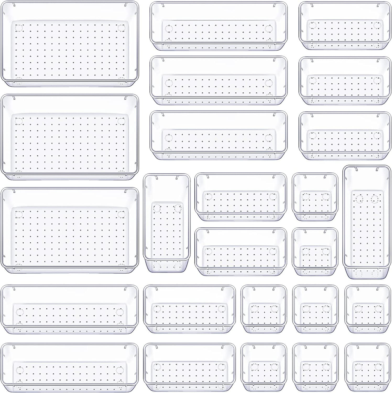 TOMITANY 25 Pcs Clear Plastic Drawer Organizers Set, Vtopmart 4Size