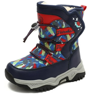 RIBONGZ Boys Snow Boots Winter Outdoor Waterproof Slip Resistant Cold Weather Shoes