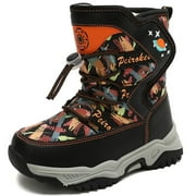 RIBONGZ Boys Snow Boots Winter Outdoor Waterproof Slip Resistant Cold Weather Shoes