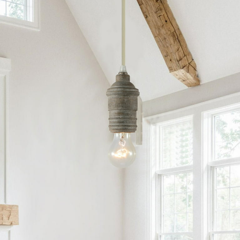 TOMIYA Light Vintage Wood Swag Hanging Light with Plug in Cord