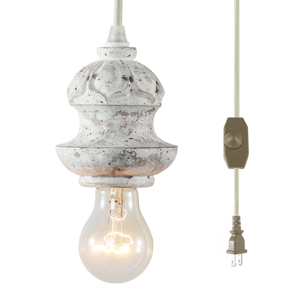 TOMIYA White Wood Swag light Bedroom Plug in Hanging Lamp with Cord Dimmer Switch 11.5FT