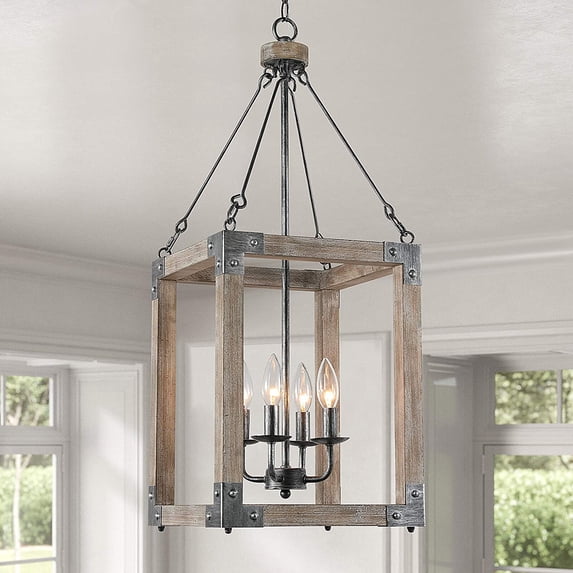 TOMIYA Wood Pendant Light Foyer Farmhouse Chandelier 4-Light Rustic Vintage Ceiling Hanging Lamp for Dining Room Hallway Bedroom Living Room Kitchen Island