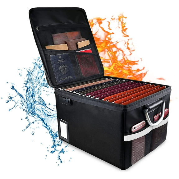 TOMKID Fireproof File Storage Box, Fiberglass Black