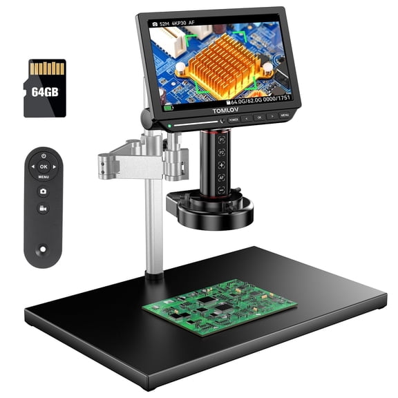 TOMLOV 4K Autofocus Microscope TM4K-AF Max, 10.1" HDMI Digital Microscope with Spin Flex Arm, 2000X Soldering Microscopes for Electronics Repair, 52MP Error Coin Micro Scope Full View, Ring Light