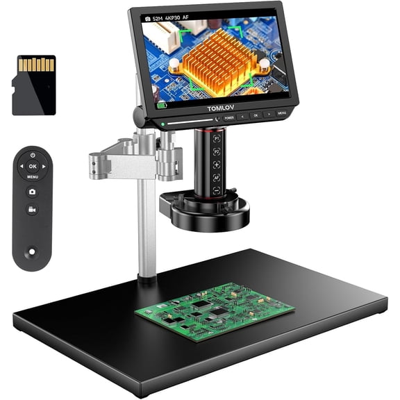 TOMLOV 4K Autofocus Microscope TM4K-AF Max, 10.1" HDMI Digital Microscope with Spin Flex Arm, 2000X Soldering Microscopes for Electronics Repair, 52MP Error Coin Micro Scope Full View, Ring Light