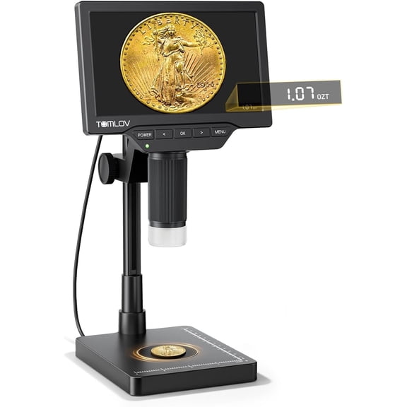 TOMLOV 7" Digital Microscope 2K Video Coin Microscope with Weighing Scale 16MP for Coin Collectors, Jeweler Win/Mac Compatible