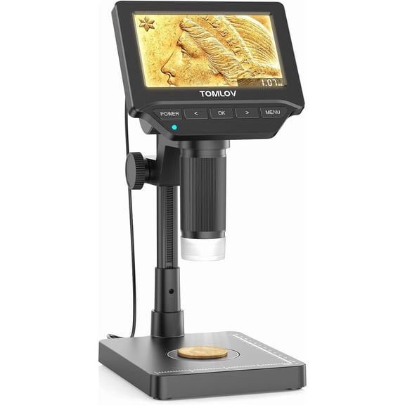 TOMLOV DM4W Microscope with Weighing Scale: 4.3" Digital Coin Microscope with Screen, Error Coin Magnifier with Lights, Weight Scale for Collectors, Jeweler, Students, Compatible with Windows/Mac