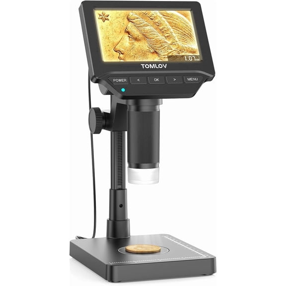 TOMLOV DM4W Microscope with Weighing Scale 4.3" Digital Coin Microscope with Screen Error Coin Magnifier with Lights, Weight Scale for Collectors, Jeweler