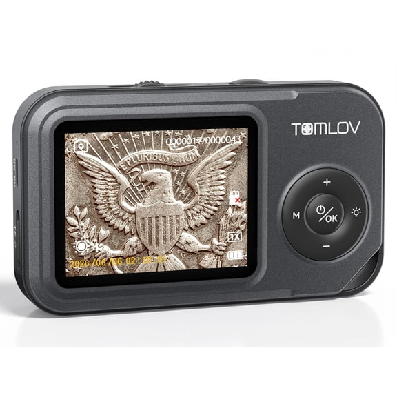 TOMLOV Digital Microscope Handheld Adjustable Focus Coin Microscope 2.4" IPS Screen Magnifying Glass Jewelry Loupe