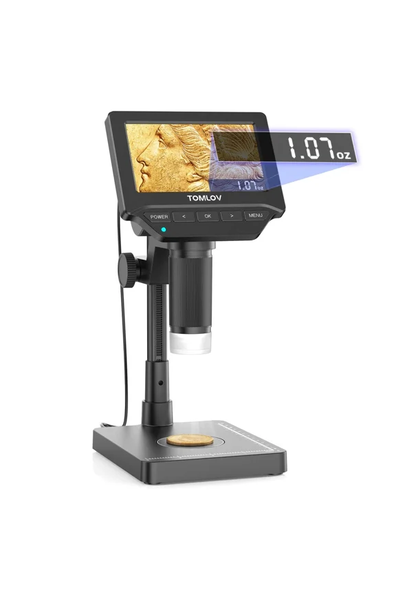 Error Coin Microscope with Weighing Scale, 4.3" Digital Coin Microscope with Screen, Magnifier with Lights, Weight Scale for Collectors, Jeweler